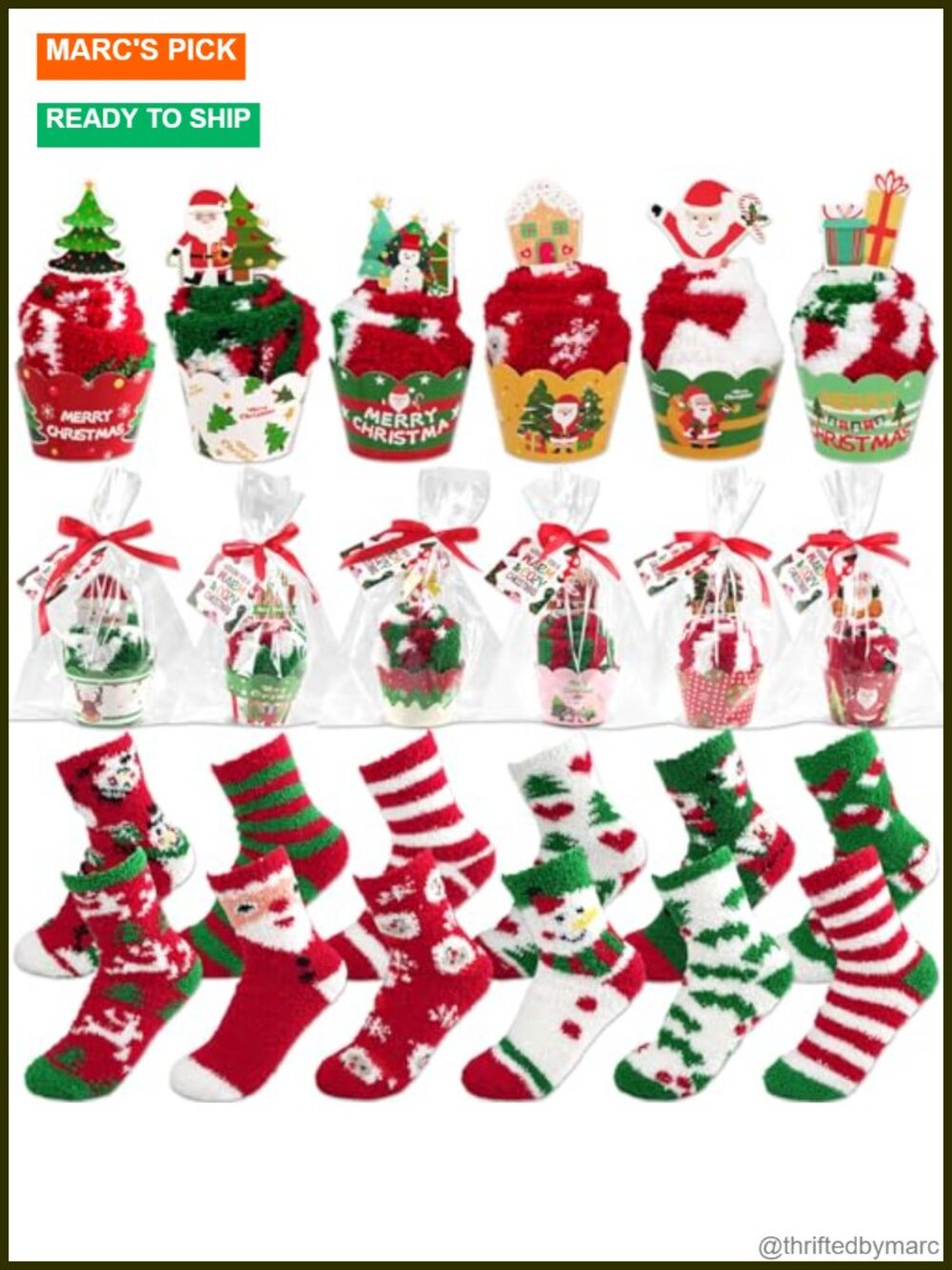 12 Pairs Fuzzy Socks Christmas Cupcake Gift Set Cozy Coral Fleece Bed Socks